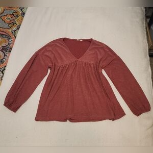 Entro Dot Texture V-neck Balloon Sleeve Flowy Top sz Large